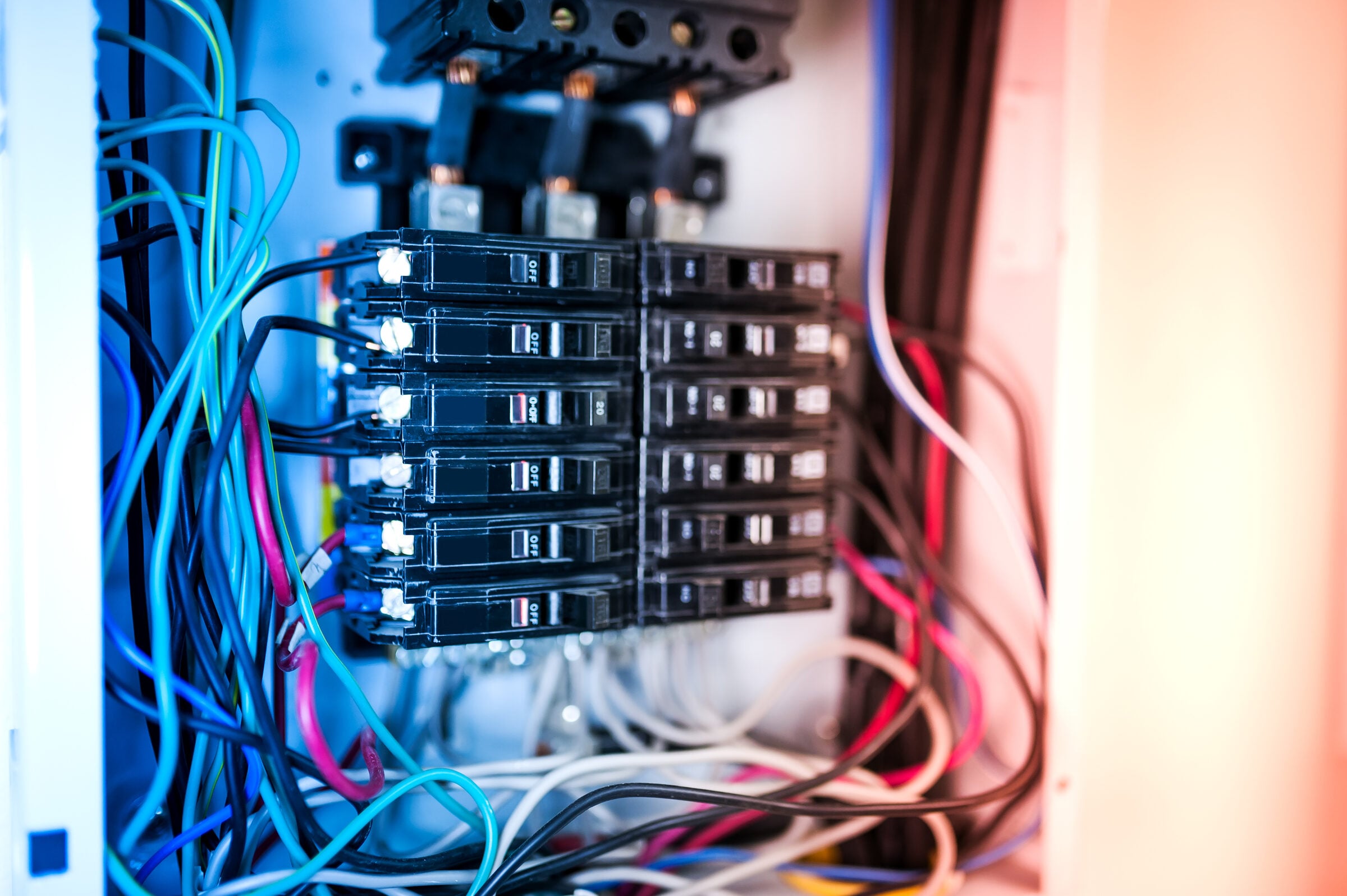 Abstract view of a modern electrical panel with blur effect