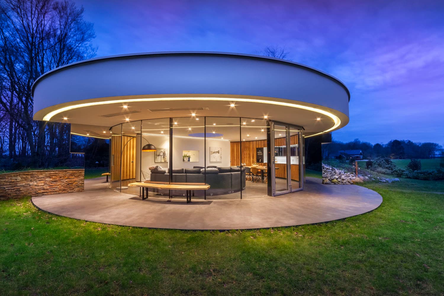 Modern high-end residential home at dusk